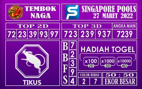 Prediksi Togel singapore hari ini 27 Maret 2022