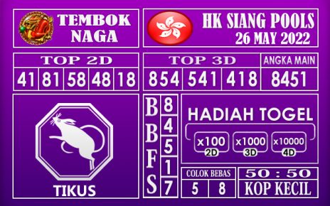 Prediksi Togel Hk Siang Hari Ini 26 May 2022