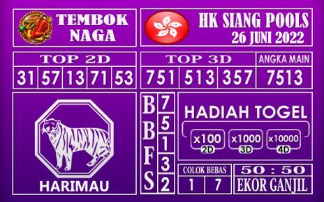 Prediksi Togel Hk Siang Hari Ini 26 Juni 2022