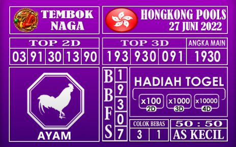 Prediksi Togel Hongkong Hari Ini 27 Juni 2022