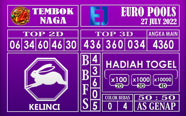 Prediksi Togel Euro Hari Ini 27 July 2022