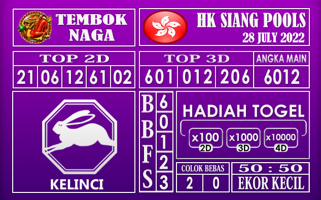 Prediksi Togel Hk Siang Hari Ini 28 July 2022