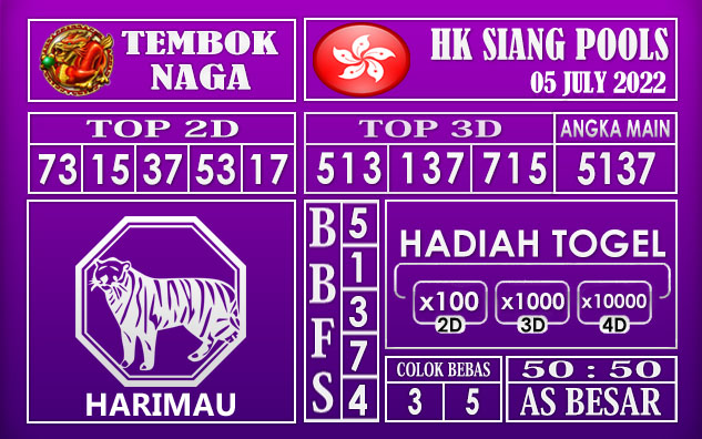 Prediksi Togel Hk Siang Hari Ini 05 July 2022