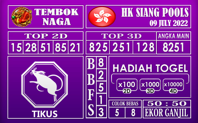 Prediksi Togel Hk Siang Hari Ini 09 July 2022