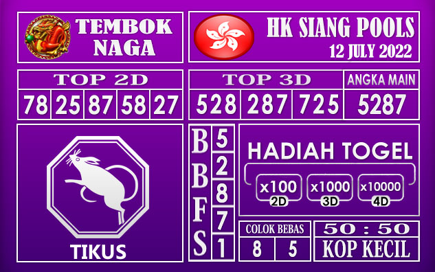 Prediksi Togel Hk Siang Hari Ini 12 July 2022