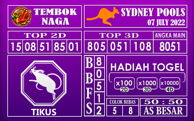 Prediksi Togel Sydney Hari Ini 07 July 2022