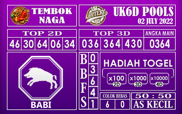 Prediksi Togel UK6D Hari Ini 02 July 2022