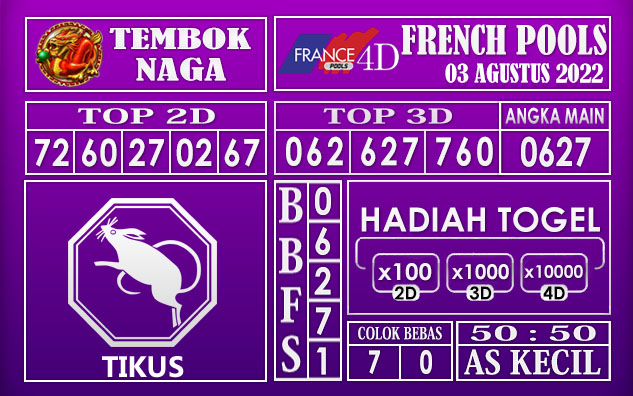 Prediksi Togel French Hari Ini 03 Agustus 2022