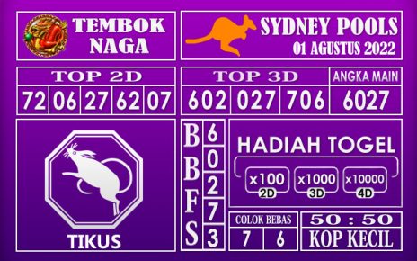 Prediksi Togel Sydney Hari Ini 01 Agustus 2022